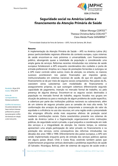 PDF Seguridade social na América Latina e financiamento da atenção primária de saúde
