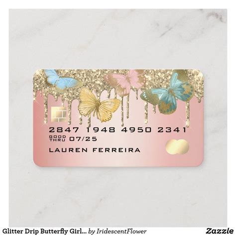 Glitter Drip Butterfly Girly Chic Faux Credit Card Zazzle Unique