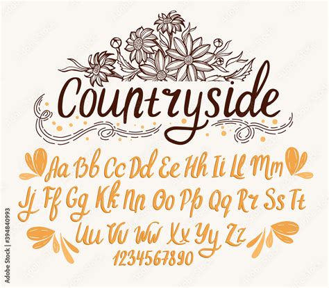 Farmhouse Font Typography Alphabet With Rustic Illustrations