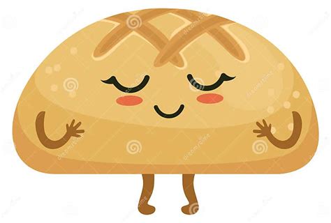 Wheat Bread Mascot Cartoon Bakery With Happy Face Stock Vector