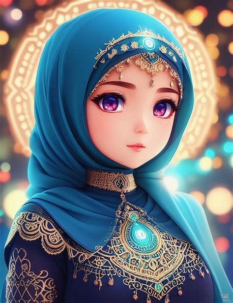 Premium Ai Image A Cartoon Character With A Blue Hijab And A Gold Eye