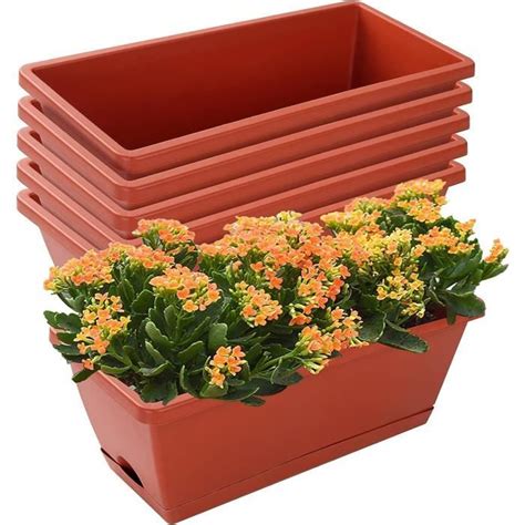 Lot De Pots De Fleurs Rectangulaires En Plastique Avec Soucoupes Pour