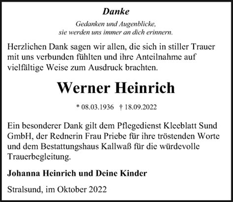 Traueranzeigen Von Werner Heinrich Trauer Anzeigen De