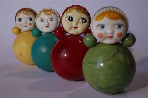 Set Of 4 Soviet Roly Poly Toys Nevalyashka Vintage Celluloid Tilting