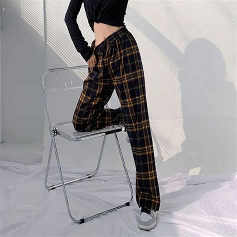 Xpqbb Harajuku Plaid Pants Women 2023 Spring Summer Vintage Baggy Basic