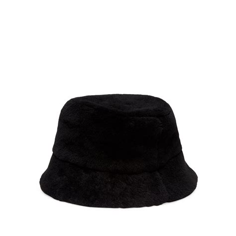 Prada Womens Shearling Bucket Hat Black Dsmny E Shop