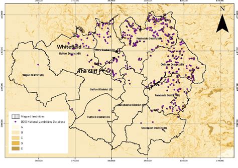 BGS National Landslide database entries (purple dots) and the BGS ...