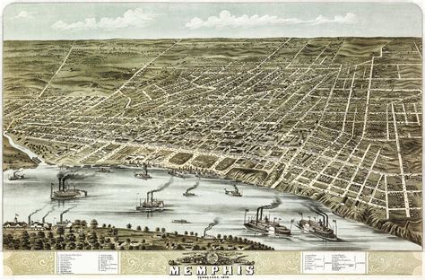 Memphis Tennessee Birds Eye View Antique Map 1870 Photograph By Carol