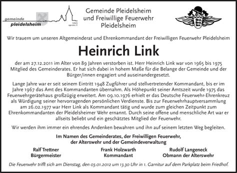 Traueranzeigen Von Heinrich Link Stuttgart Gedenkt De