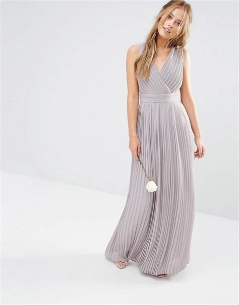 Tfnc Wedding Pleated Wrap Maxi Dress Asos Grey Bridesmaid Dresses