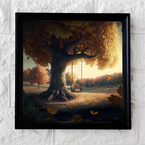 Fall Swing Tree Painting Autum Swing Tree Print Natural Wall Decor