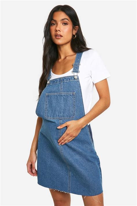 Maternity Denim Pinafore Dress Boohoo Uk