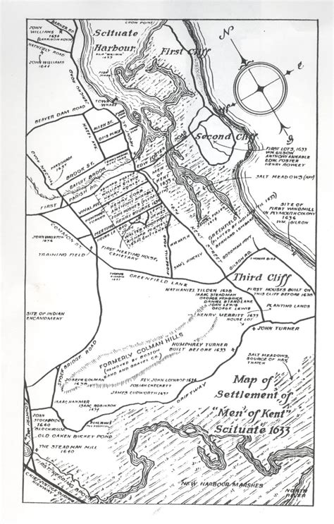 Map Of The Settlement Of The Men Of Kent Scituate Mass 1633 Rev