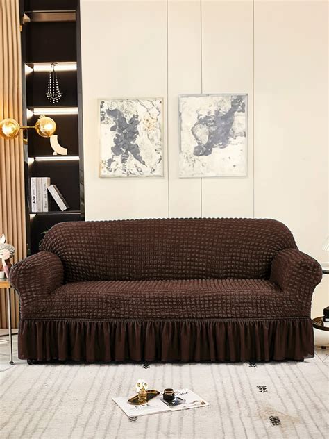 Buy Cortina Brown Self Design Stretchable 2 Seater Sofa Cover - Sofa ...