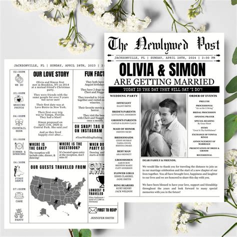 Newspaper Wedding Program Template Editable Wedding Infographic