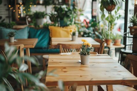 Photo of a Cozy Cafe in a Modern Minimalist Style, with Indoor Plants and Flowers Stock Image ...