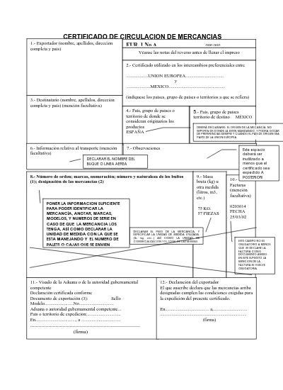 CERTIFICADO DE CIRCULACION DE MERCANCIAS