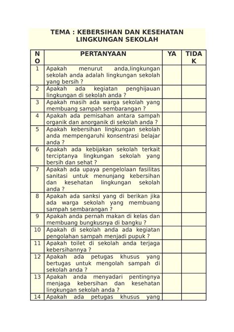 Pdf Contoh Angket Dalam Adiwiyata Compress TEMA KEBERSIHAN DAN