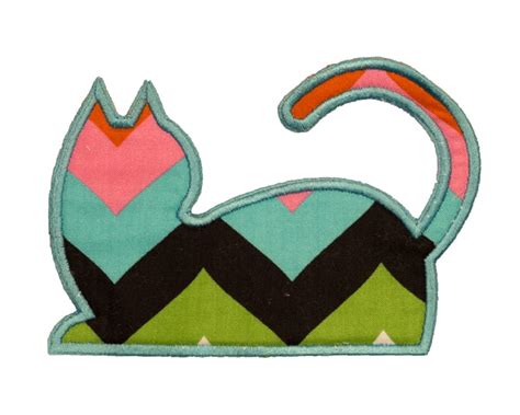 Three Silhouette Cat Applique With Tail Machine Embroidery Etsy Cat