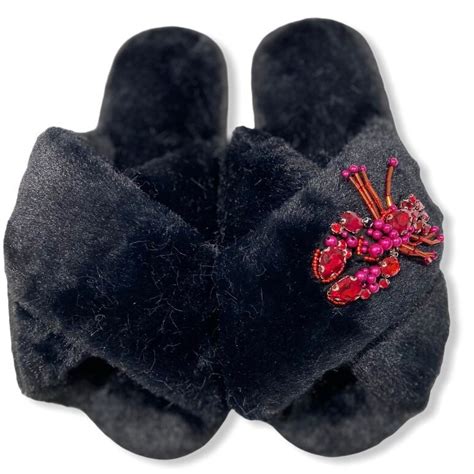 Faux Fur Lobster Slippers Burgundy Etsy Uk