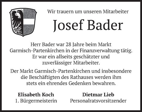 Traueranzeigen Von Josef Bader Trauer Merkur De