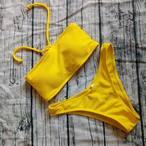Solid Bikini Brazillian Swimsuit Women Bikini Set Sexy Off Shoulder Female Ebay