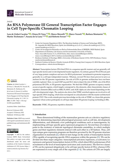 Pdf An Rna Polymerase Iii General Transcription Factor Engages In Cell Type Specific Chromatin