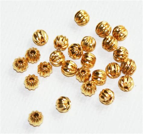 100 Pcs Gold Plated Round Corrugated Beads 4mm Gold Spacer Etsy