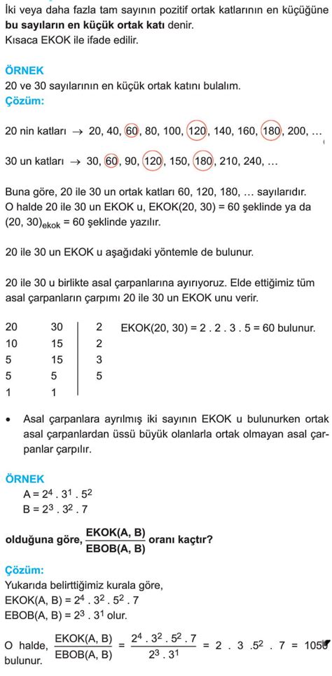 Ebob ve Ekok konu anlatımı test soruları çözümleri 9 Sınıf