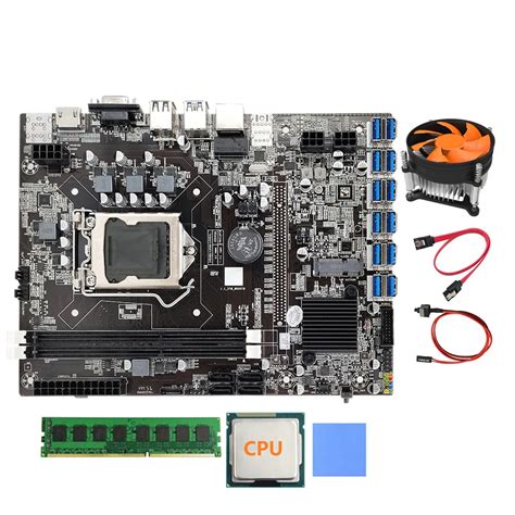 B75 BTC Mining Motherboard 12 PCIE To USB With SATA Cable Cooling Fan