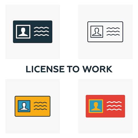 Premium Vector License To Work Icon Set Four Elements In Diferent