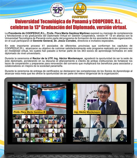 Utp Y Coopeduc Celebran La 13° Graduación Del Diplomado Versión Virtual