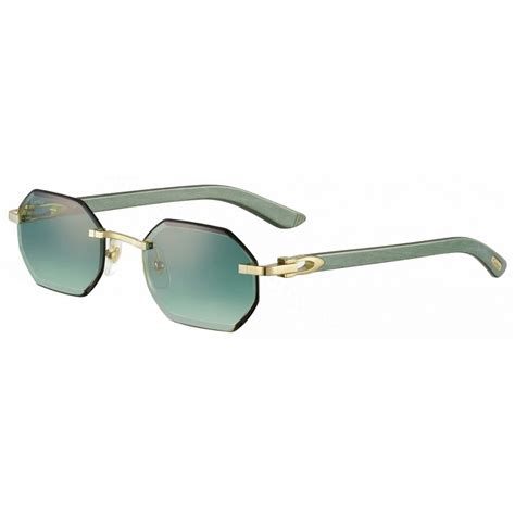 Cartier Square Green Wood Gold Green Lenses Signature C De Cartier Collection Sunglasses