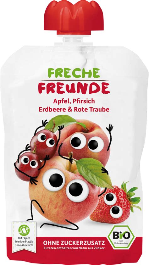 Freche Freunde Bio Quetschie Apfel Pfirsich Erdbeere Rote Traube