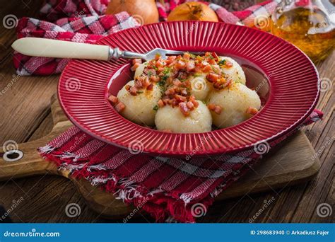 Potato Dumplings With Bacon Stock Photo Image Of Onion Dumplings