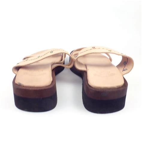 Platform Wood Sandals Vintage 1990s Leather Wedge Woo Gem