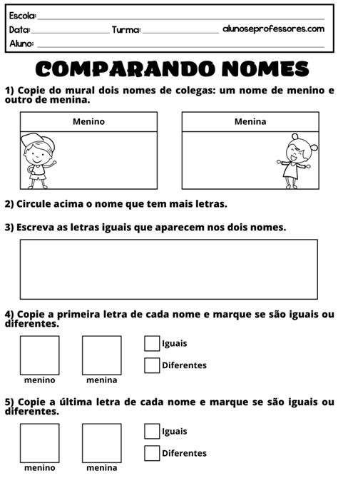 Atividades O Nome Para Imprimir Alunos E Professores