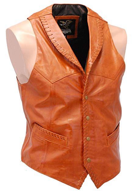 Jamin Leather Light Brown Vintage Lambskin Western Whip Stitch Vest