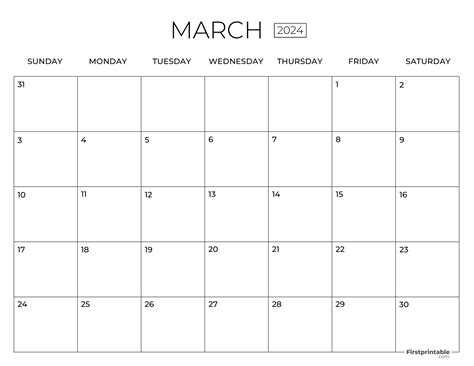 Blank March Calendar Minimalist Printable And Fillable