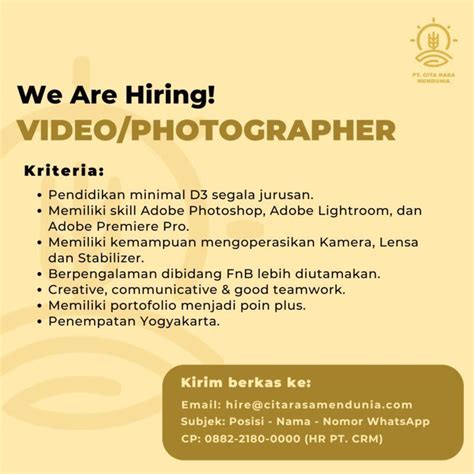 Lowongan Kerja Video Photographer Graphic Designer Di PT Cita Rasa