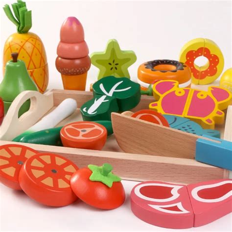 New 1 Set Pretend Play Toy Wooden Kitchen Toys Cutting Fruit Vegetable ...