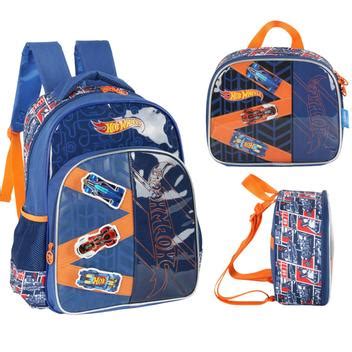 Kit Mochila de Costas e Lancheira Térmica Hot Wheels Azul Luxcel Mochila Bolsa Escolar
