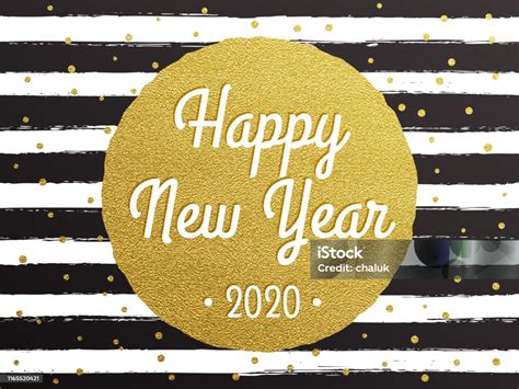 Happy New Year 2020 Of Glitter Gold Confetti On Christmas White Stripe