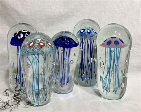 Glass Jelly Fish Back Left Right Sold Town Country Gallery Yarragon