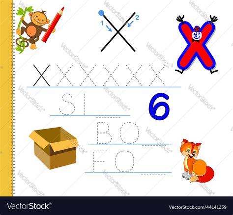 Learn To Trace Letter X Study English Words Vector Image