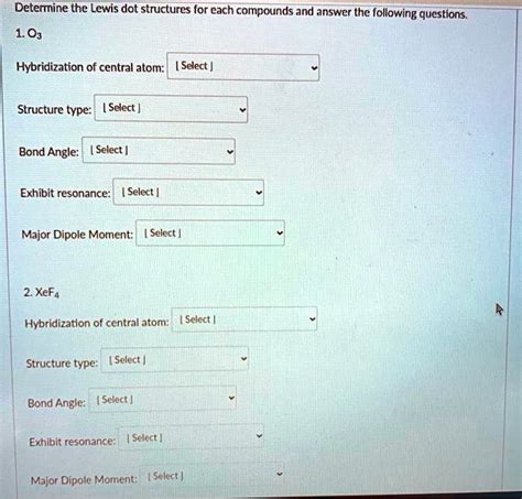 SOLVED: Determine the Lewis dot structures for each compound and answer the following questions ...