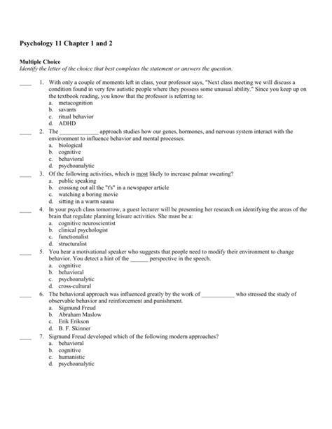 Psychology 11 Chapter 1 And 2