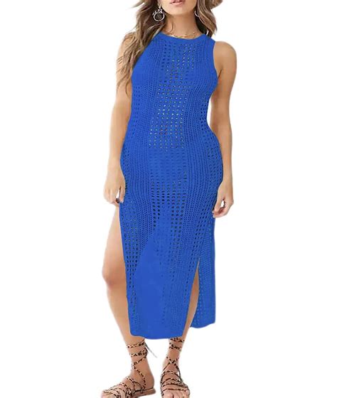 Bsubseach Women Beach Cover Up Crochet Hollow Out Sleeveless Bikini Swimsuit Cover Ups Swimwear