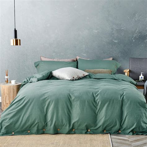 Amazon Jellymoni Dark Green Washed Cotton Duvet Cover Set