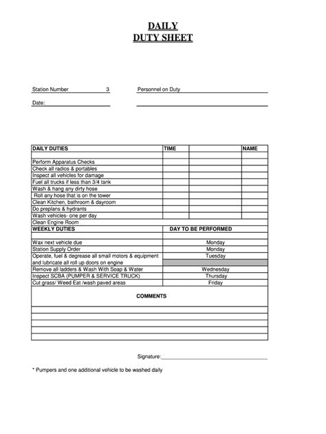 Fillable Online DUTY SHEET Fax Email Print - pdfFiller